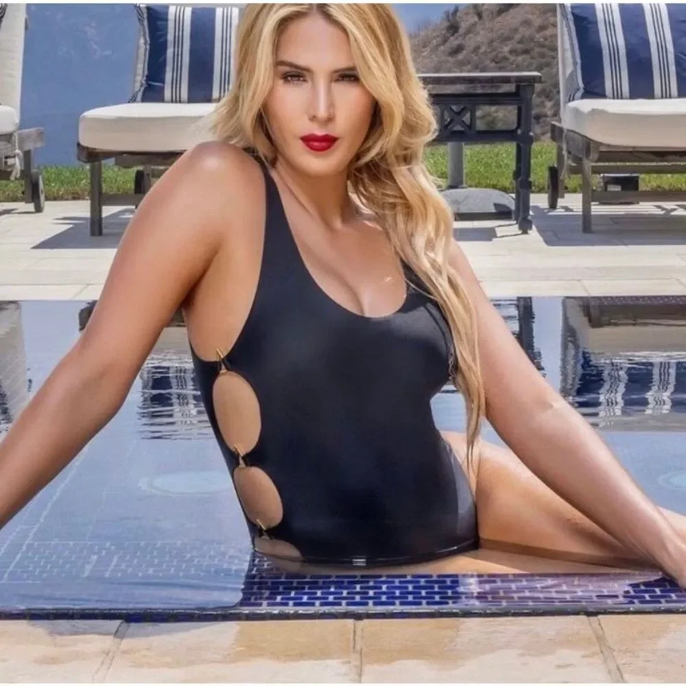 Swiminista Peaceful Black One Piece Gold Hardware with Cutouts New Small
